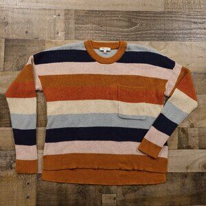 Madewell Thompson Pocket Pullover Sweater in Rainbow Stripe Heather Fawn Small